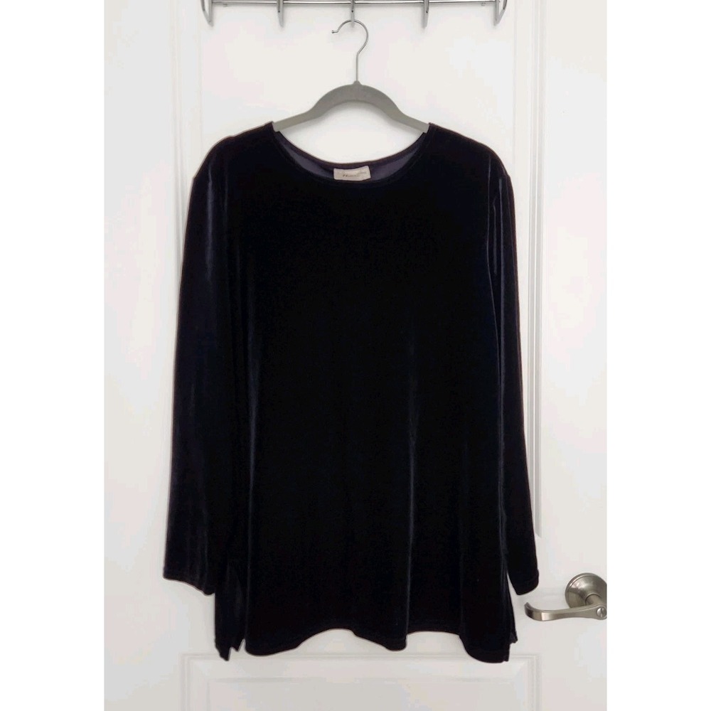 Nuart Women's Tunic velvet Velour‎ Blouse Long Sleeve Black Size 2X